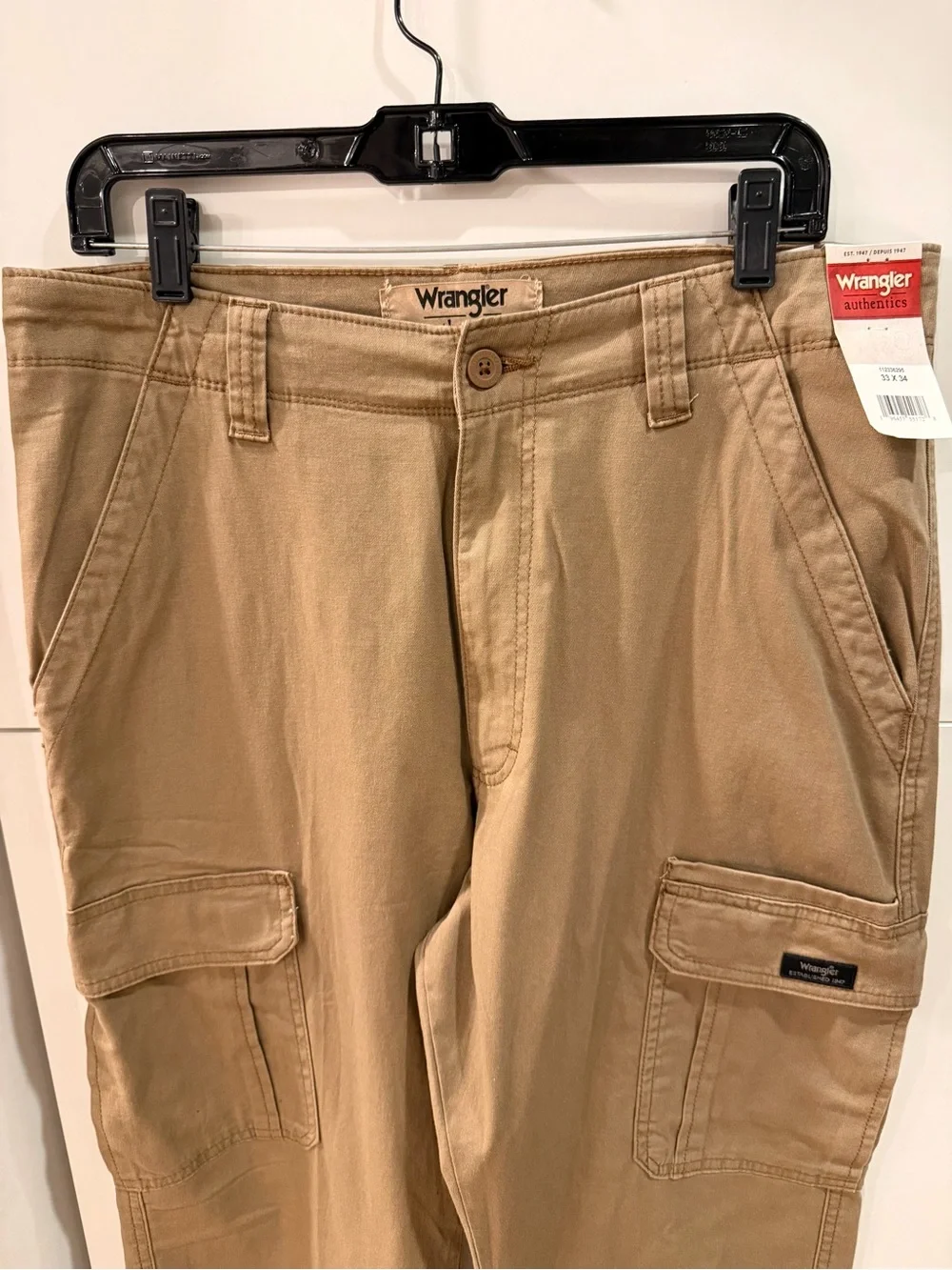 Wrangler Authentics Men’s Khaki Stretch Cargo Pants 33x34 NWT